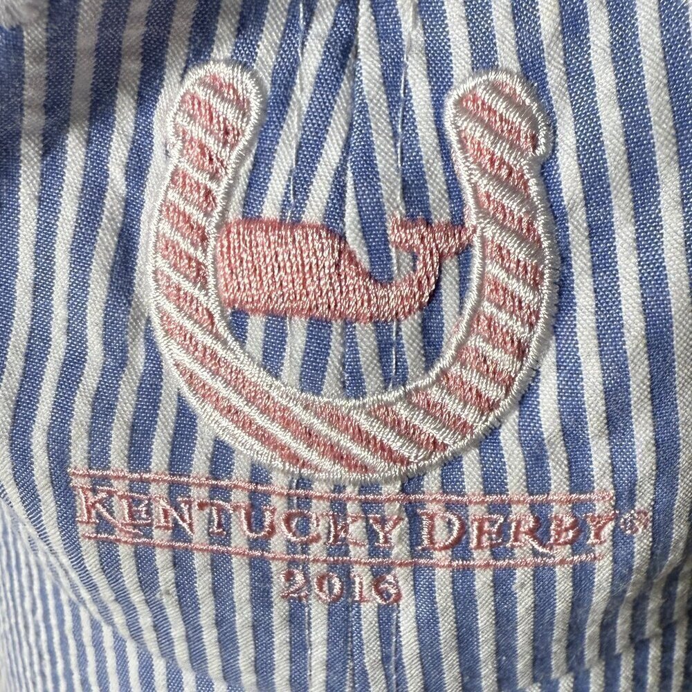 Vineyard Vines Kentucky Derby 2016 Blue & White Stripe with Pink Ball cap Hat - Picture 7 of 7